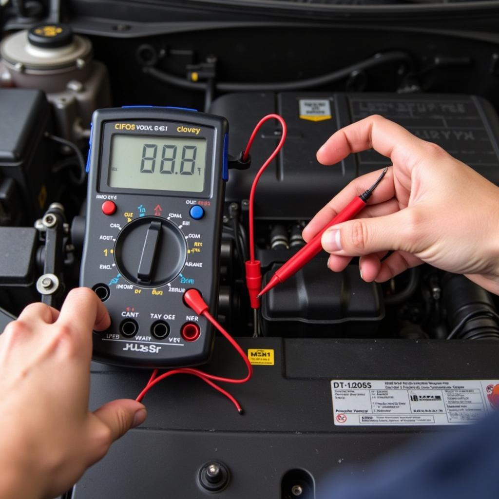 Checking a car battery with a multimeter