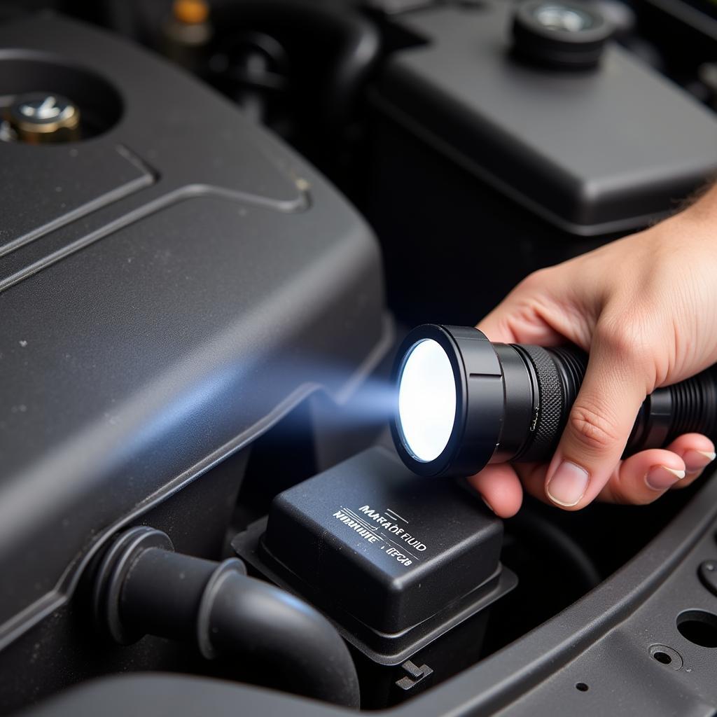 Checking brake fluid level in a car