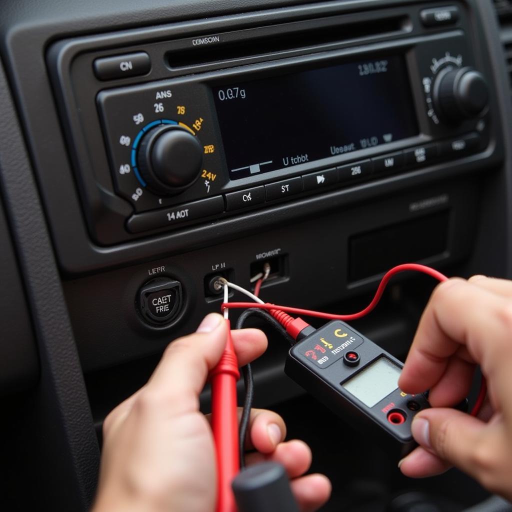 Checking car radio wiring with a multimeter