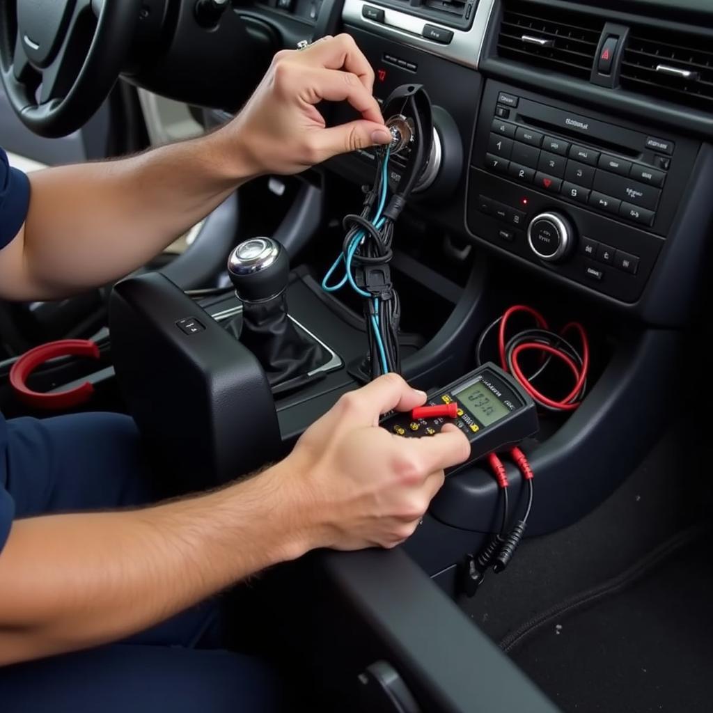 Technician Checking Seat Belt Wiring