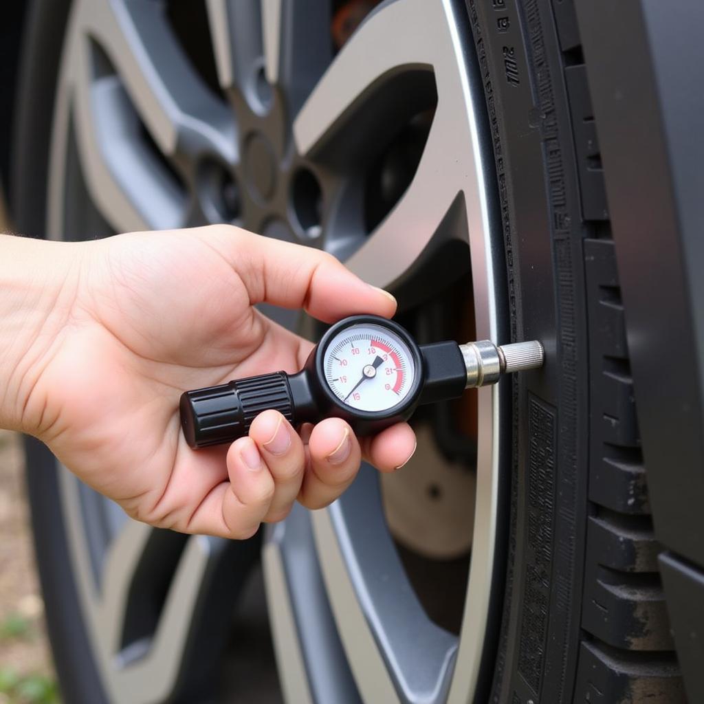 Checking Tire Pressure with a Gauge