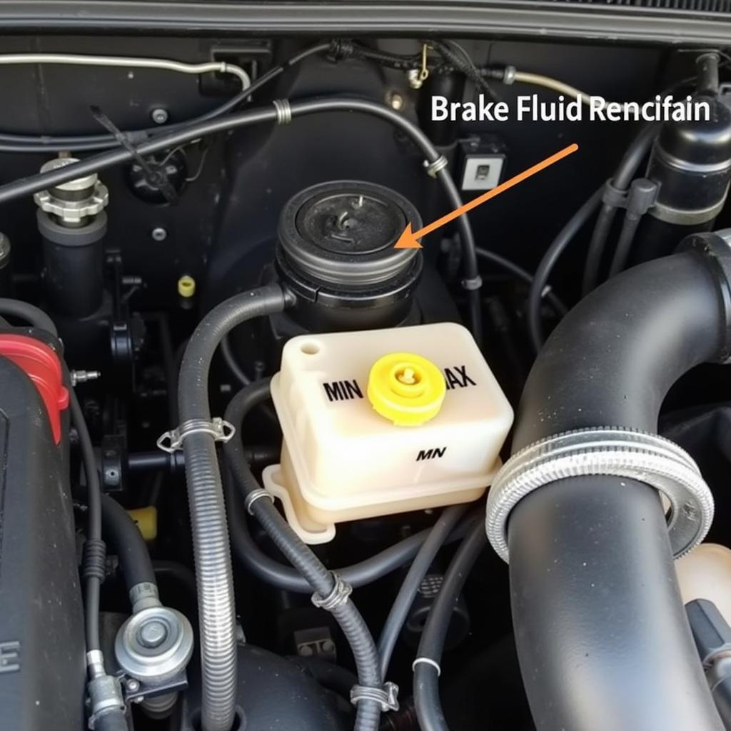 Checking the brake fluid reservoir in a Chevy Silverado