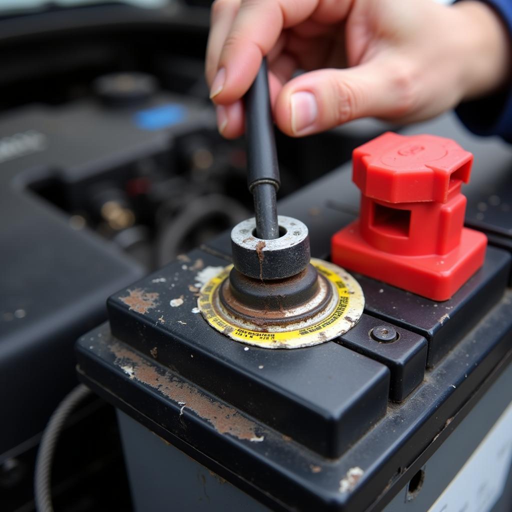 Cleaning Car Battery Terminals with a Wire Brush