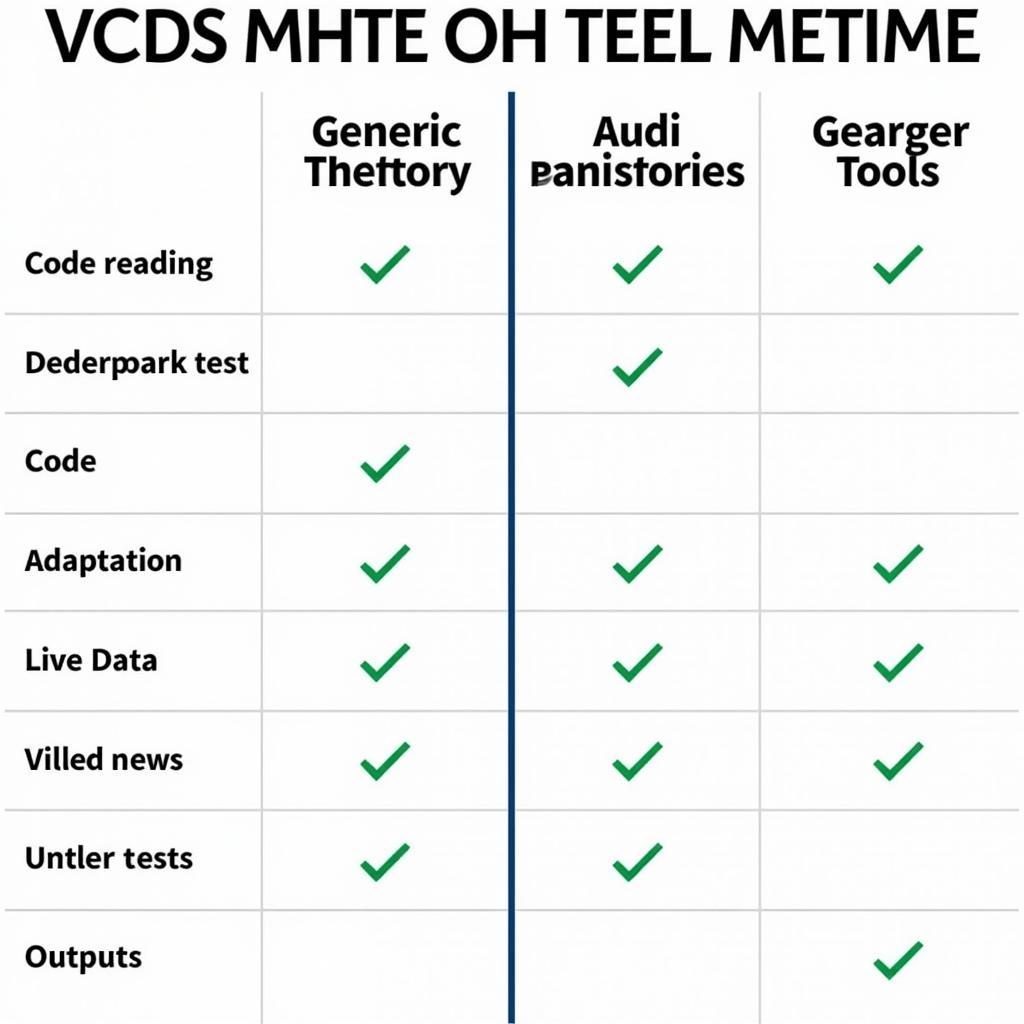 Comparison Table of Diagnostic Tools for Audi