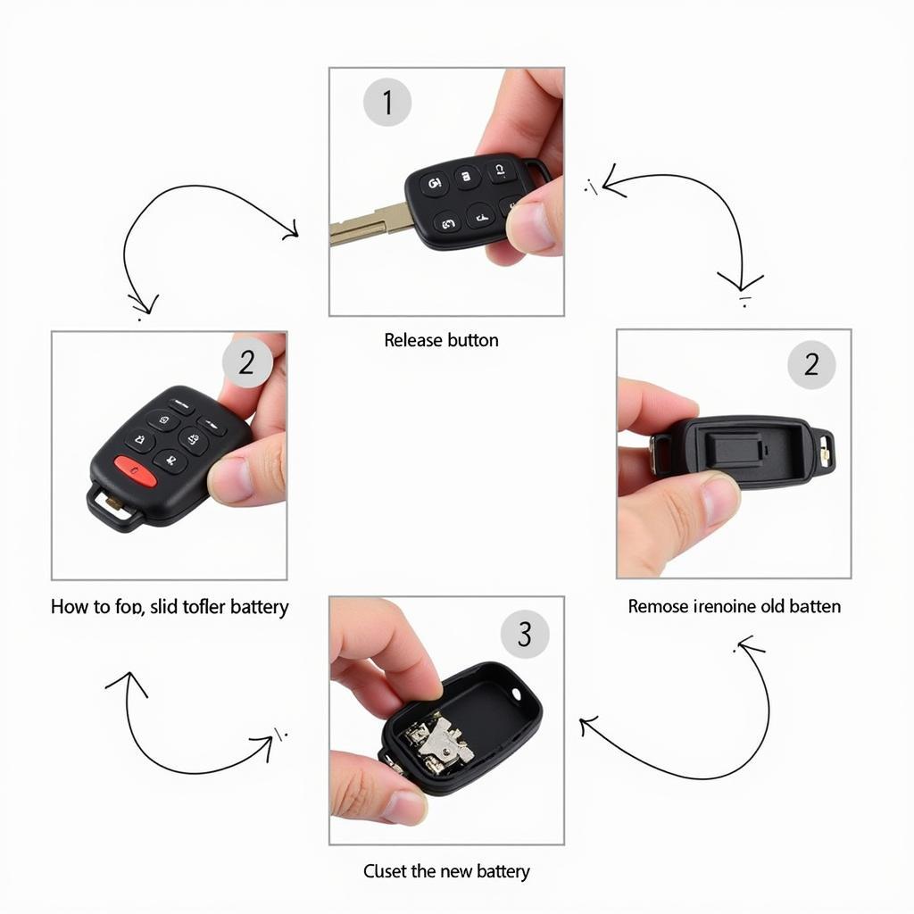 Step-by-step visual guide for replacing the key fob battery in a 2015 Honda CRV