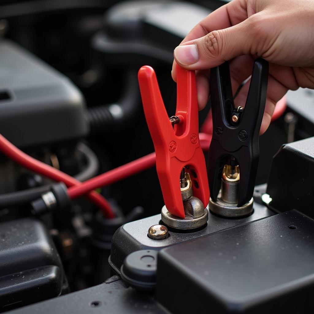 Jump starting a car using jumper cables