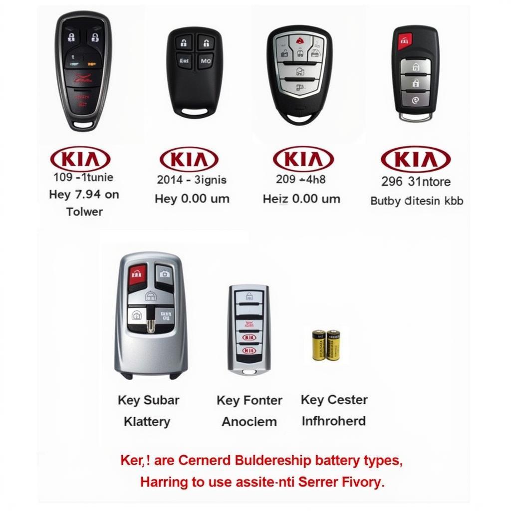 Different types of Kia key fobs and their corresponding batteries