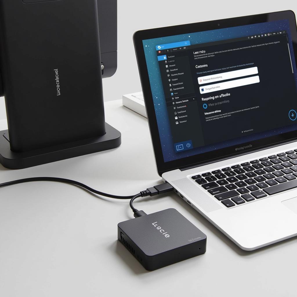 Lacie Porsche Design 2TB connected to Laptop with Software Interface Open