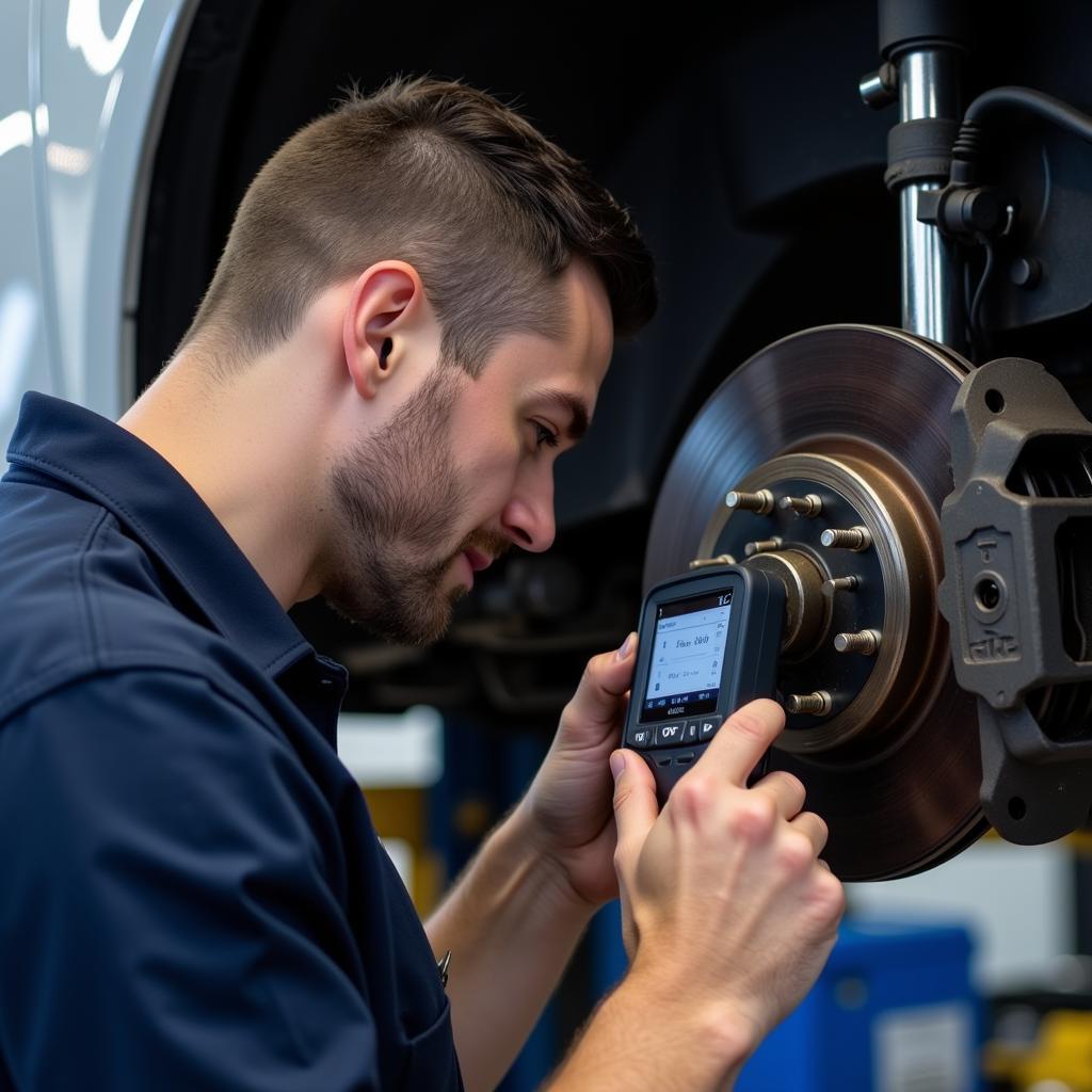 Mechanic Checking Brake System