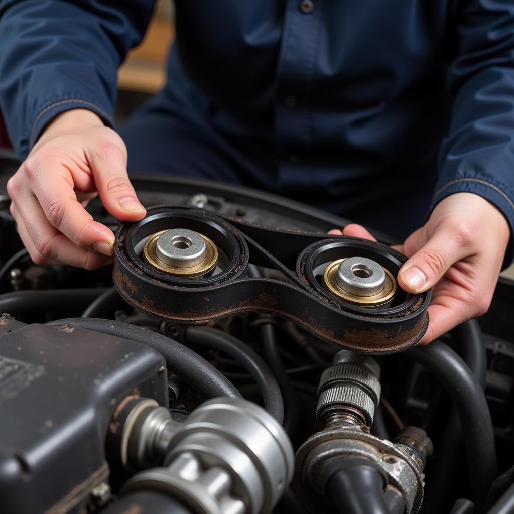 Mechanic Checking Timing Belt