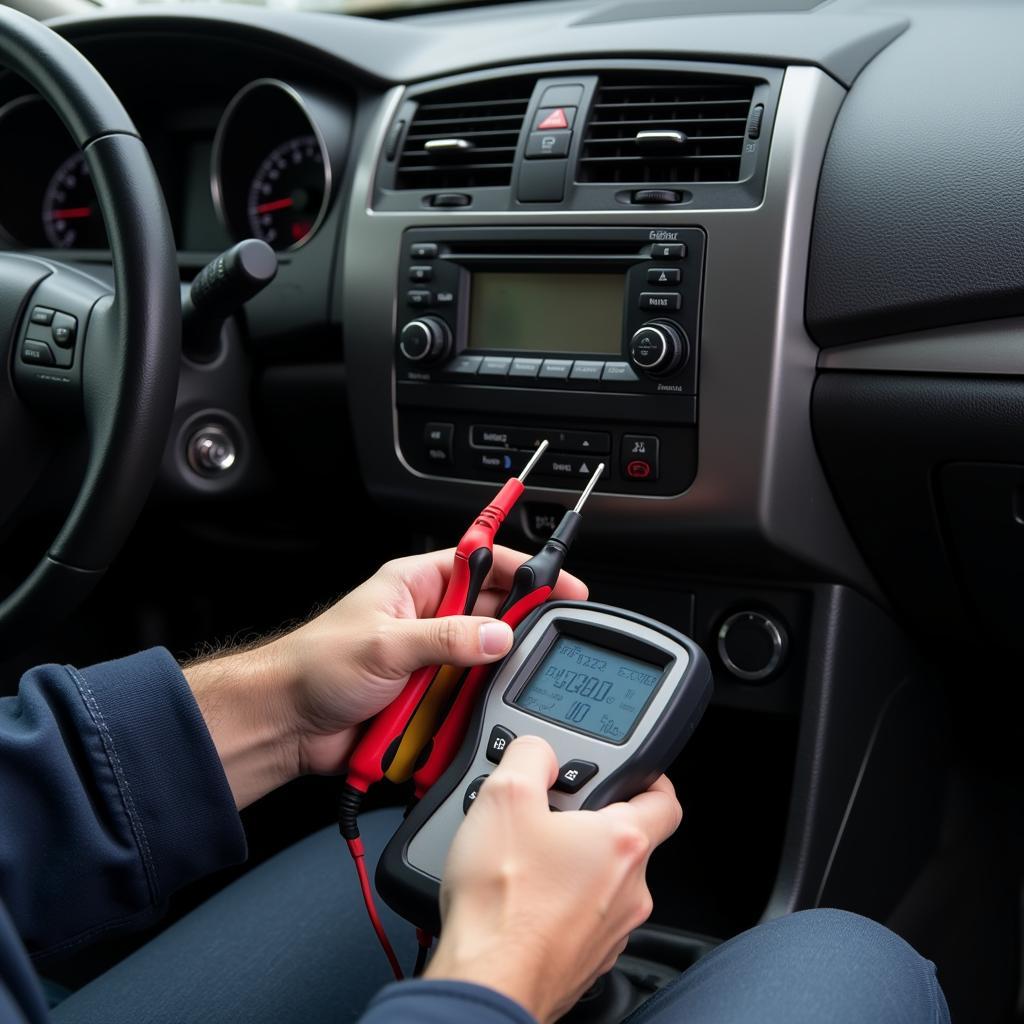 Mechanic Diagnosing a Car Radio Issue