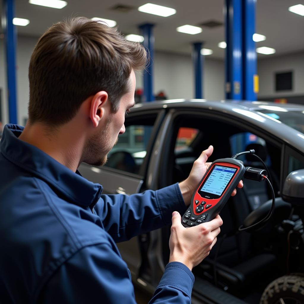 Mechanic Inspecting Brake System