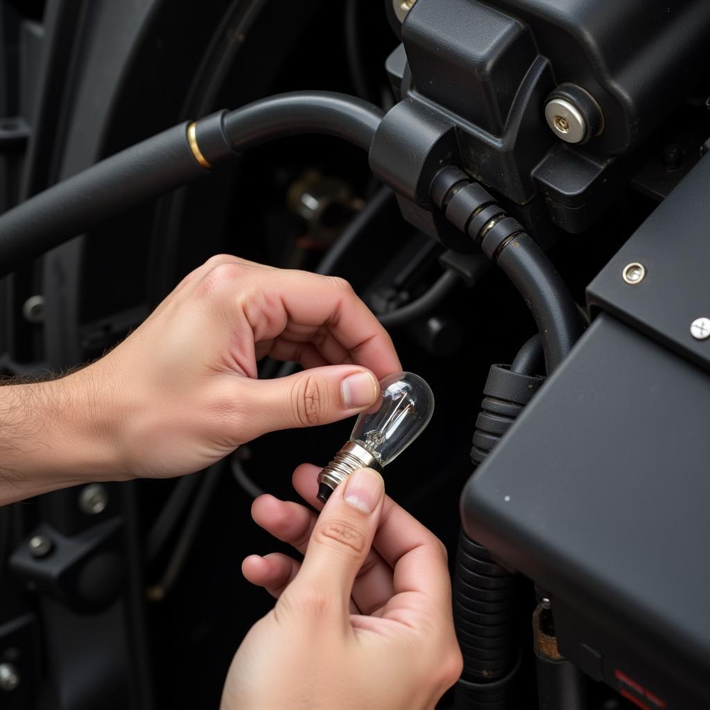 Mechanic Replacing a Car's Brake Light Bulb