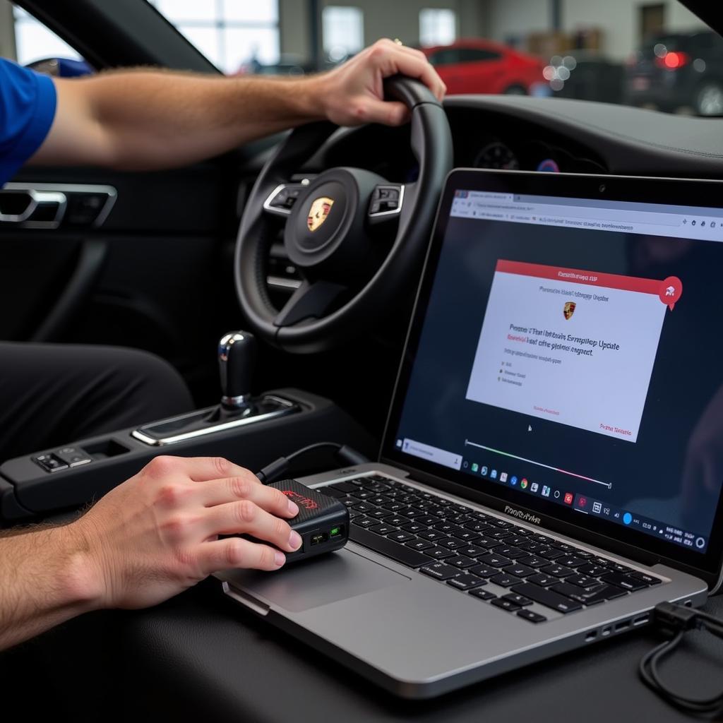 Mechanic Performing a Software Update on a Porsche using PST2