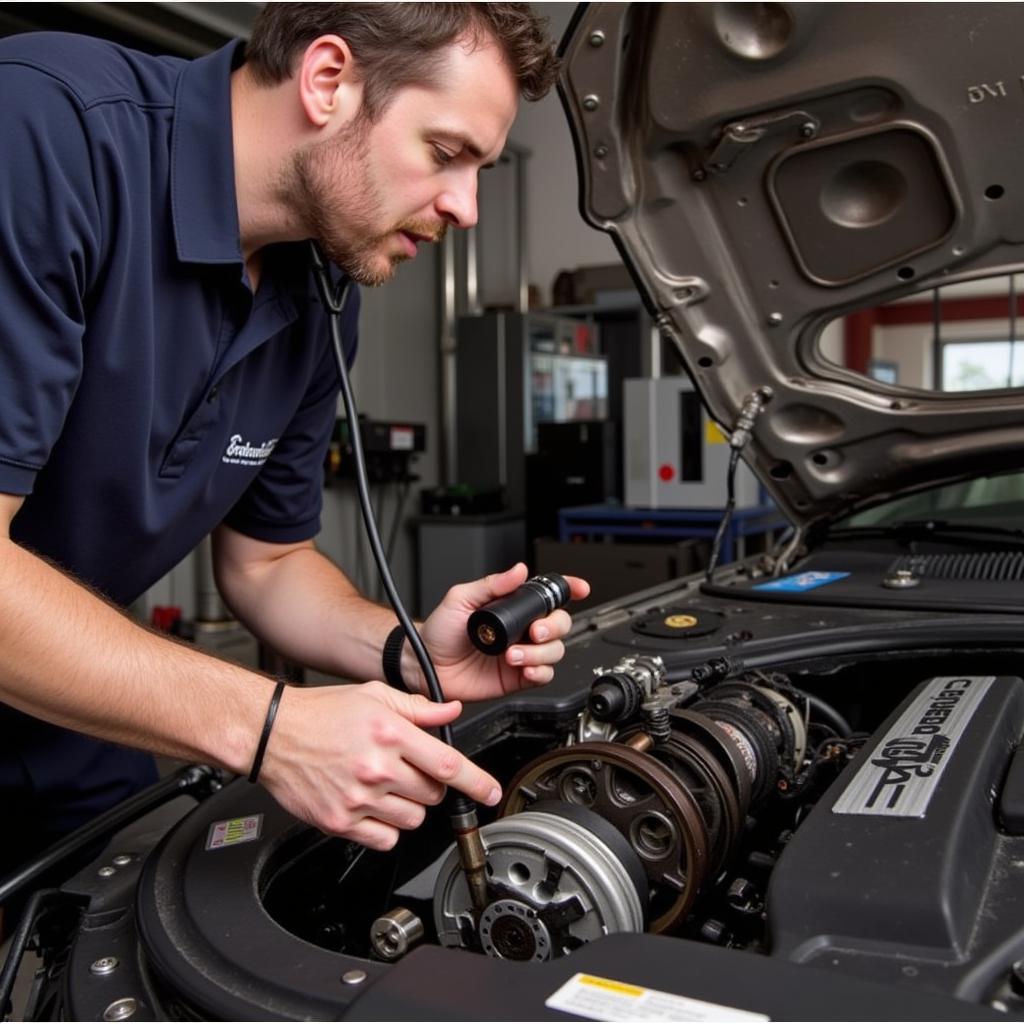 Mechanic Using Stethoscope to Diagnose Chirping Noise on 1996 BMW