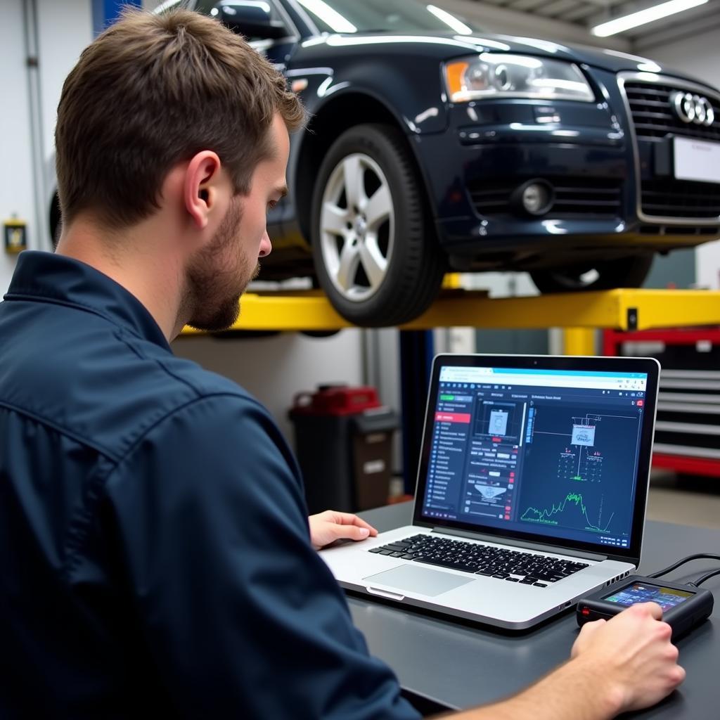 Mechanic Using VCDS on an Audi