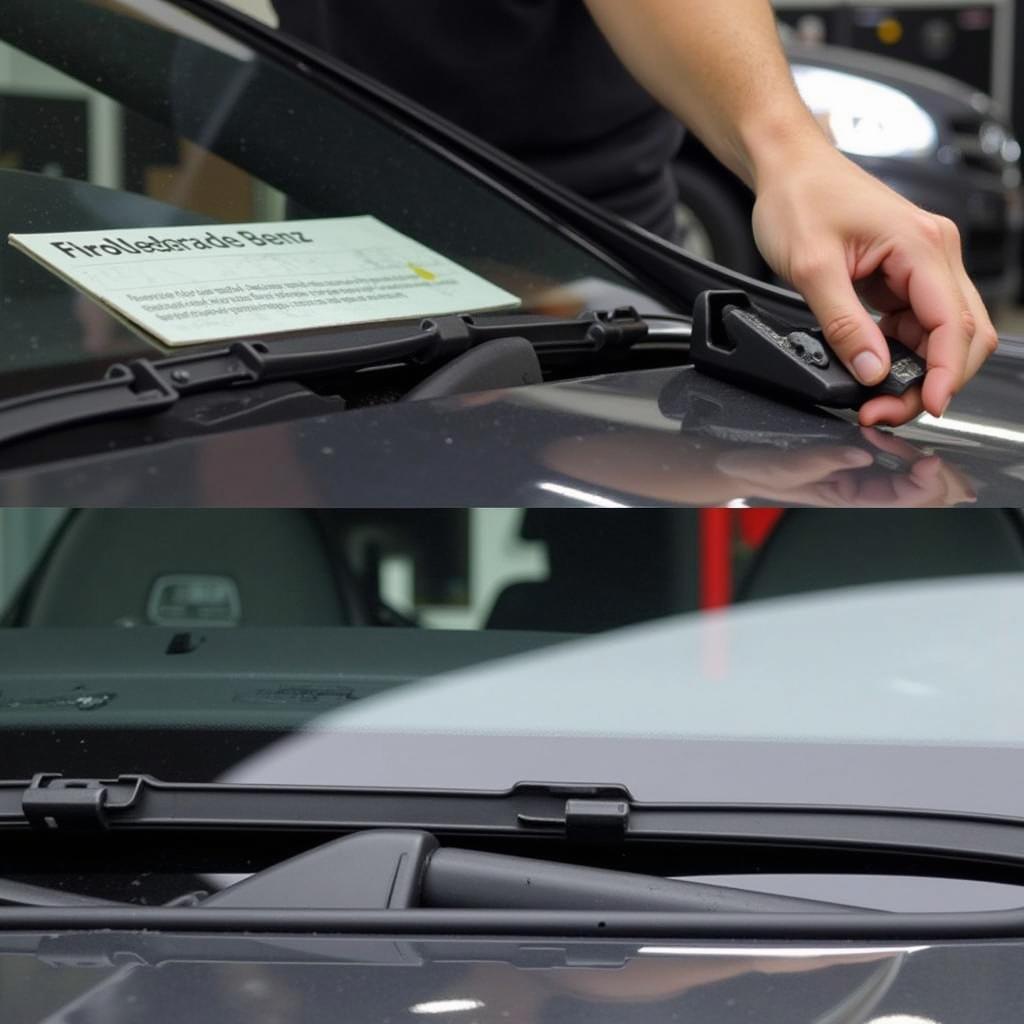 Inspecting a Mercedes-Benz windshield wiper gasket for signs of wear