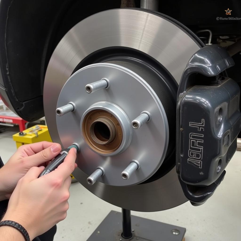 Inspecting the brake pads on a Mini One