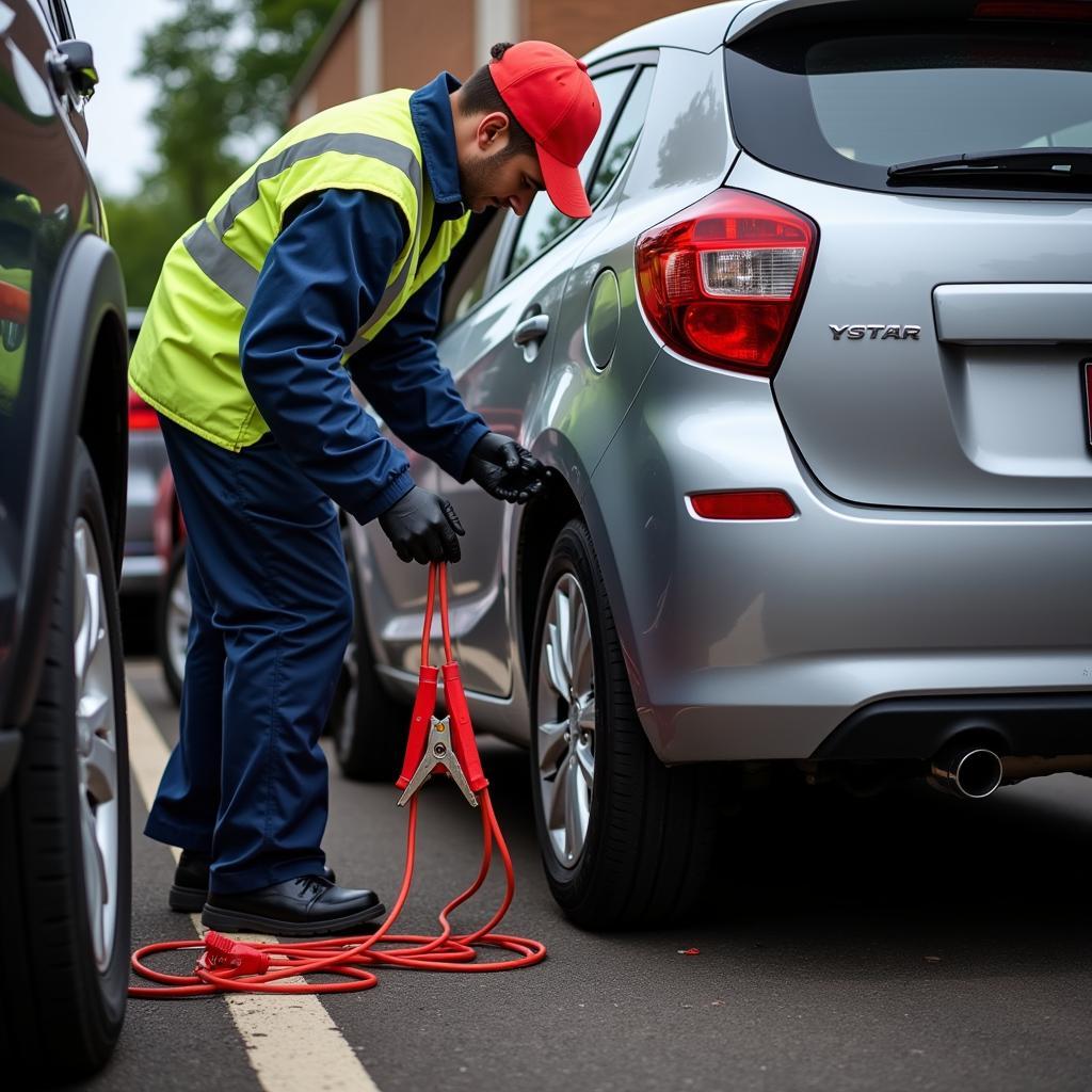 Mobile Mechanic Providing Dead Battery Jump-Start Service