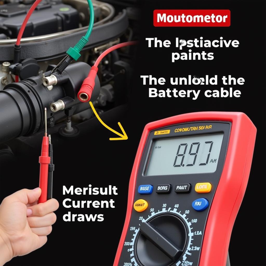 A mechanic performing a parasitic draw test using a multimeter.