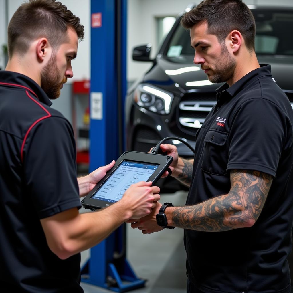 Qualified Technician Performing SCN Coding on a Mercedes-Benz