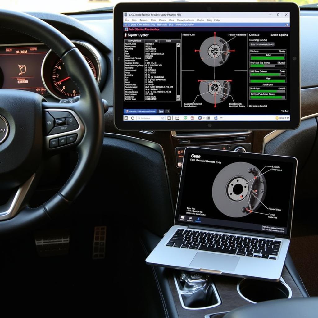 Remote diagnostics being performed on a Jeep Grand Cherokee's brake system