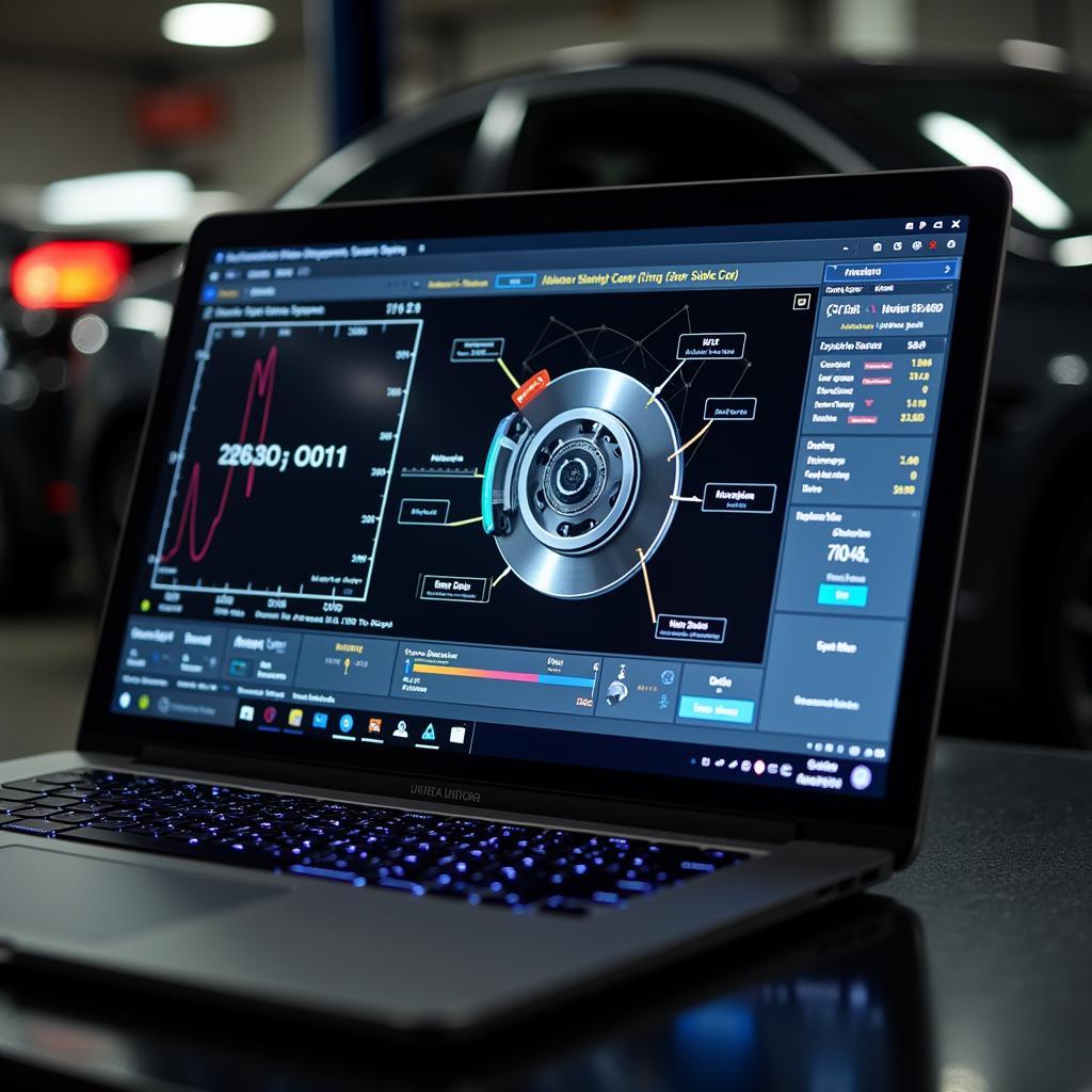 Remote Diagnostics Laptop Displaying Brake System Data