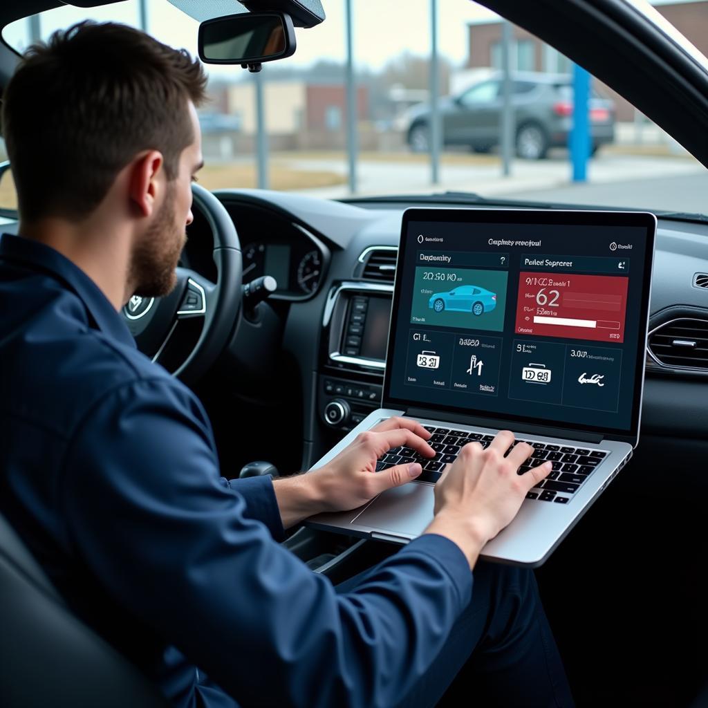 Technician Performing Remote Car Diagnostics