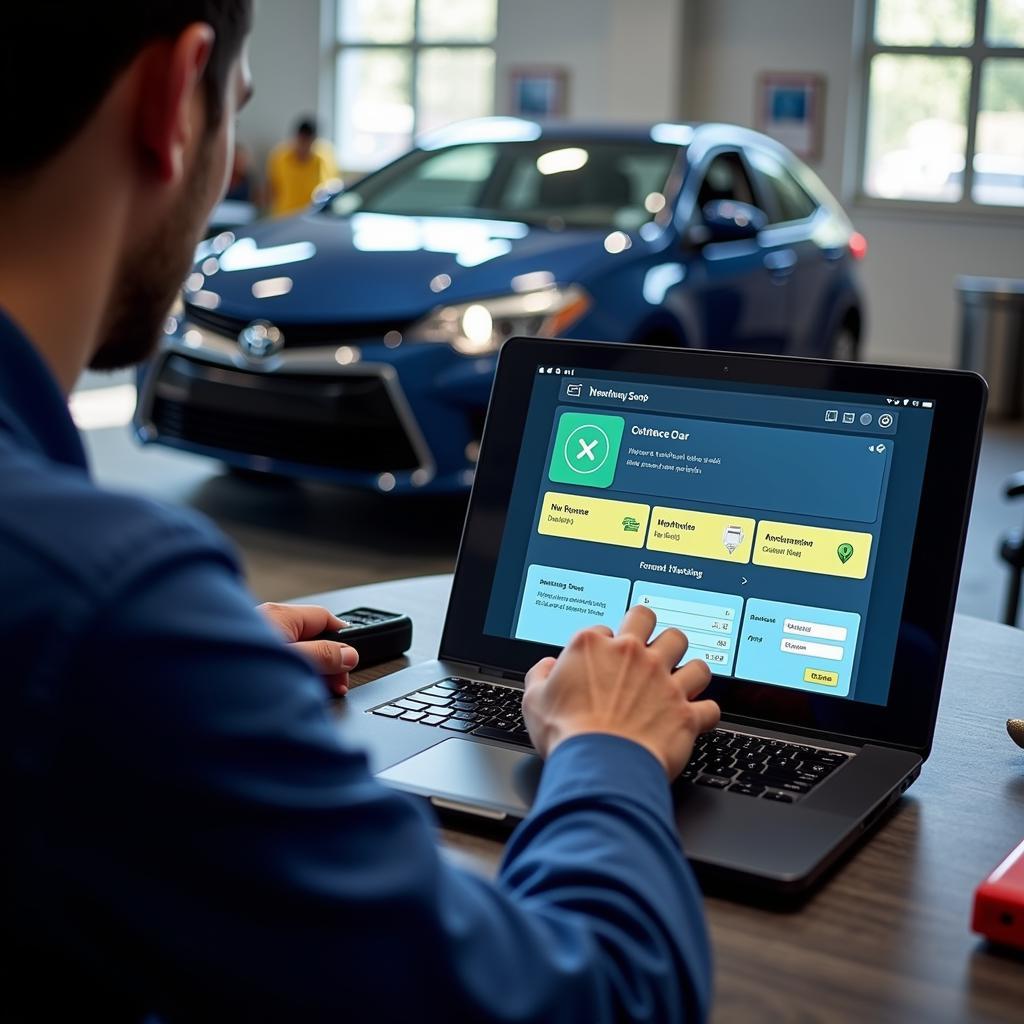 Technician Performing Remote Diagnostics on a Car