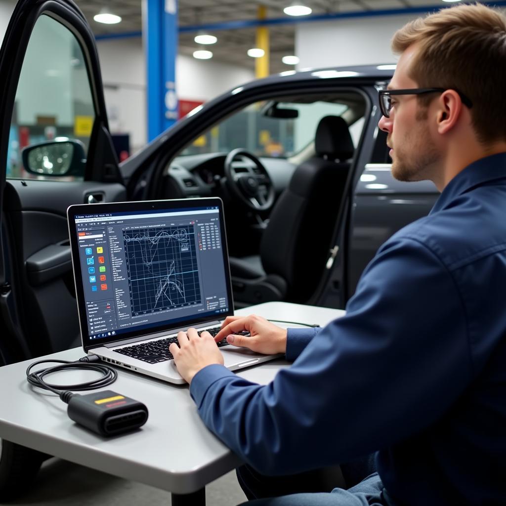 Technician Performing Remote Diagnostics on a Vehicle