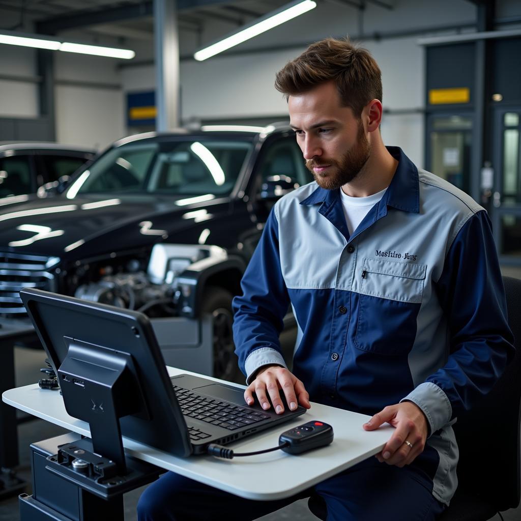 Technician Performing Xentry SCN Coding on a Mercedes-Benz