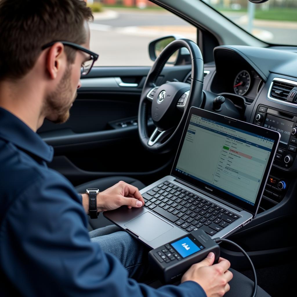 Technician Using VCDS to Diagnose Car