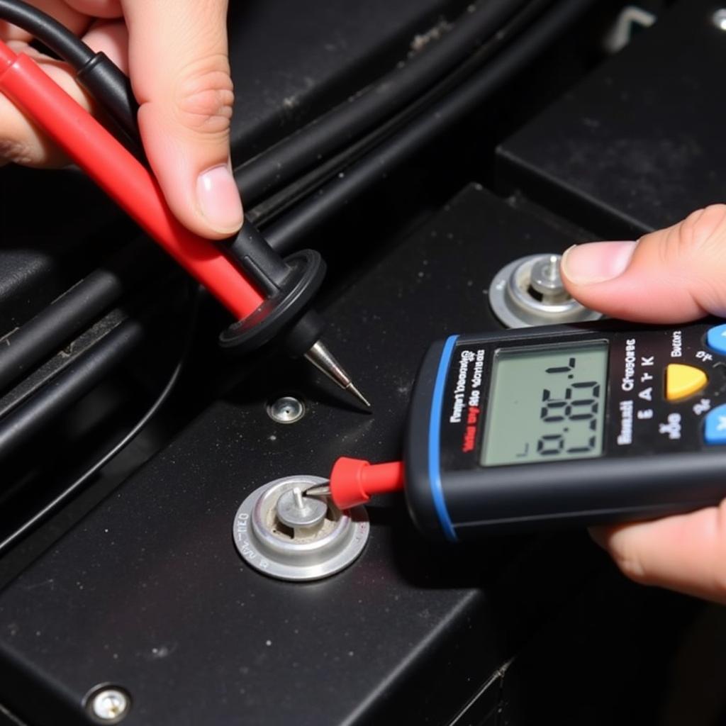 Technician Using Multimeter to Test a 2014 Buick Lacrosse Car Battery