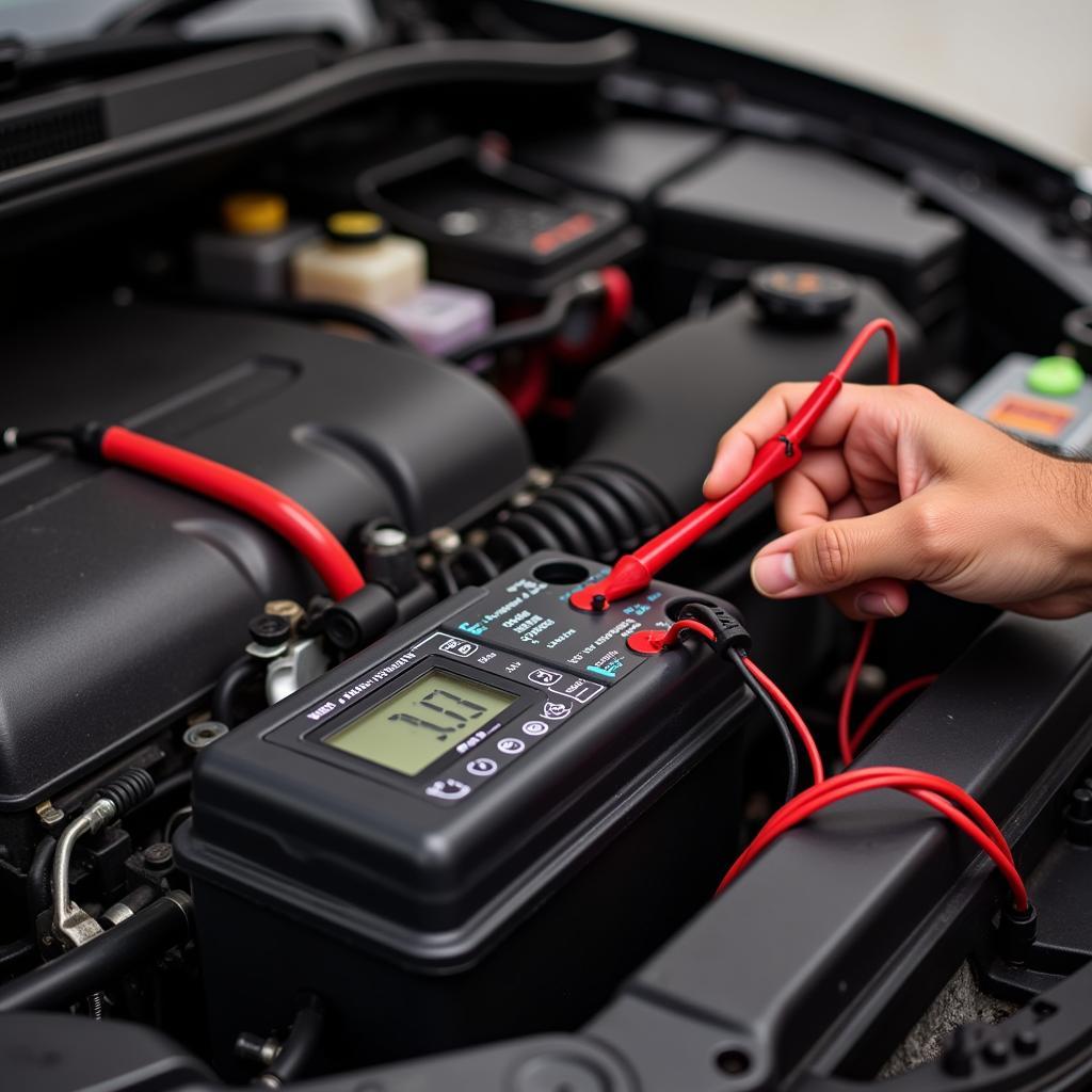 Testing a car battery with a multimeter