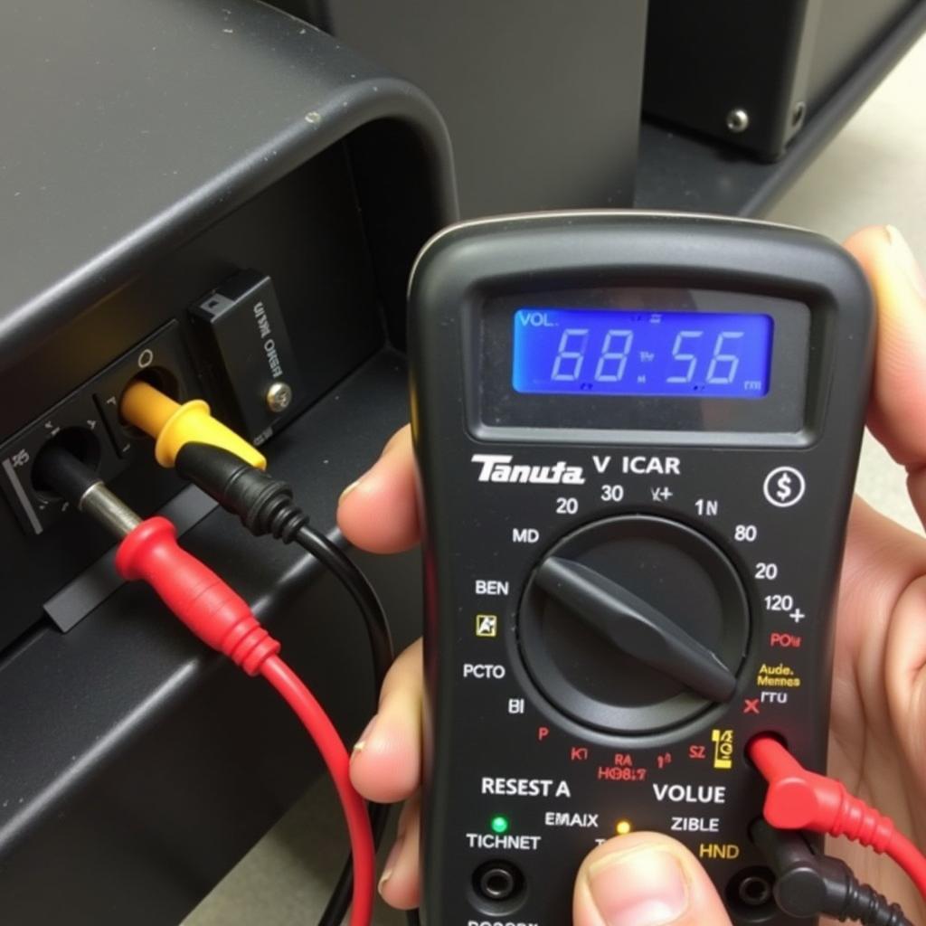 Testing a Golf Cart Charger: A multimeter is used to test the voltage output of a golf cart charger.