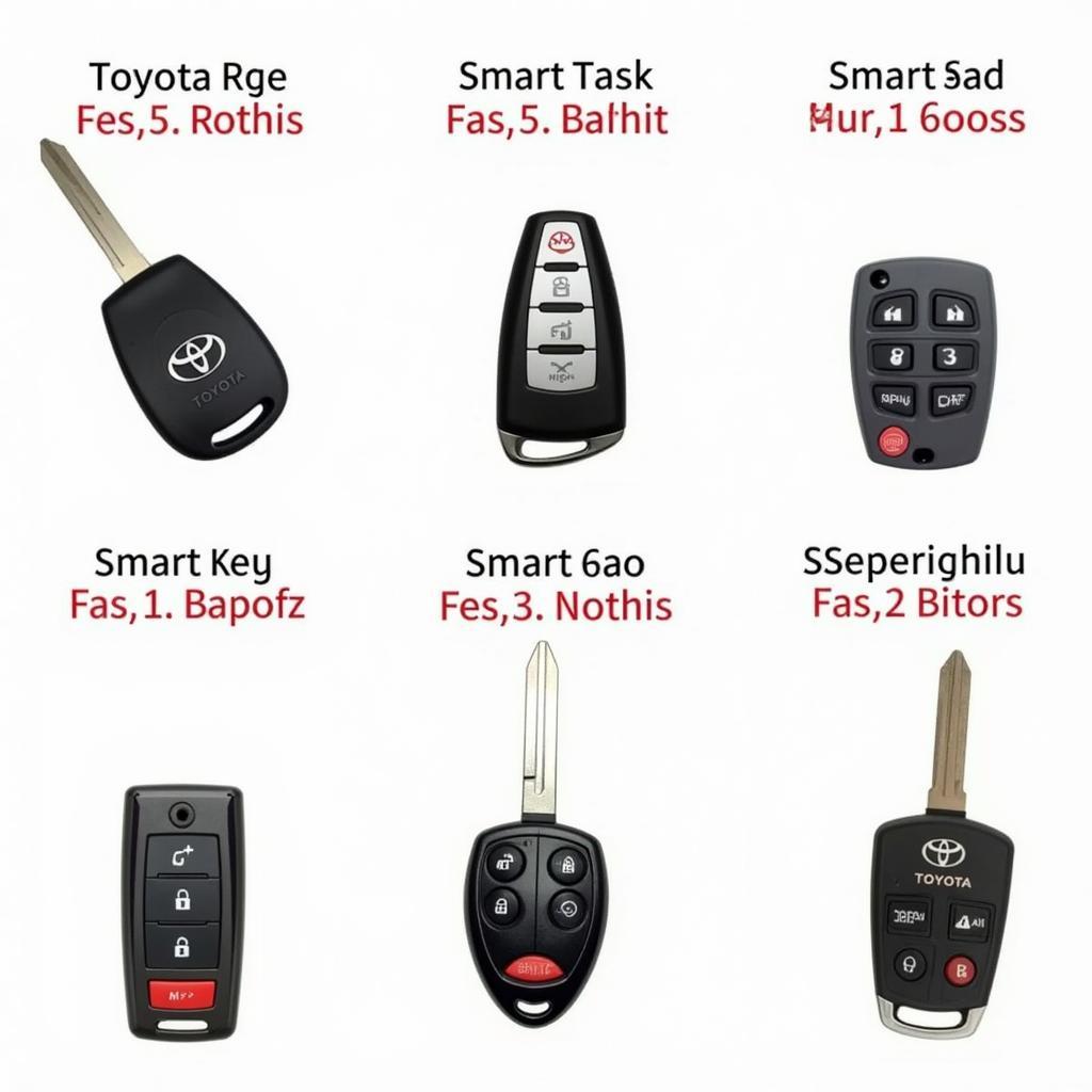 Various Toyota Key Fobs and Battery Types