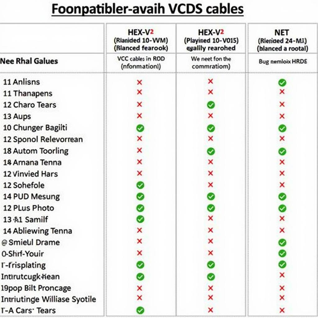 VCDS Cable Compatibility Chart