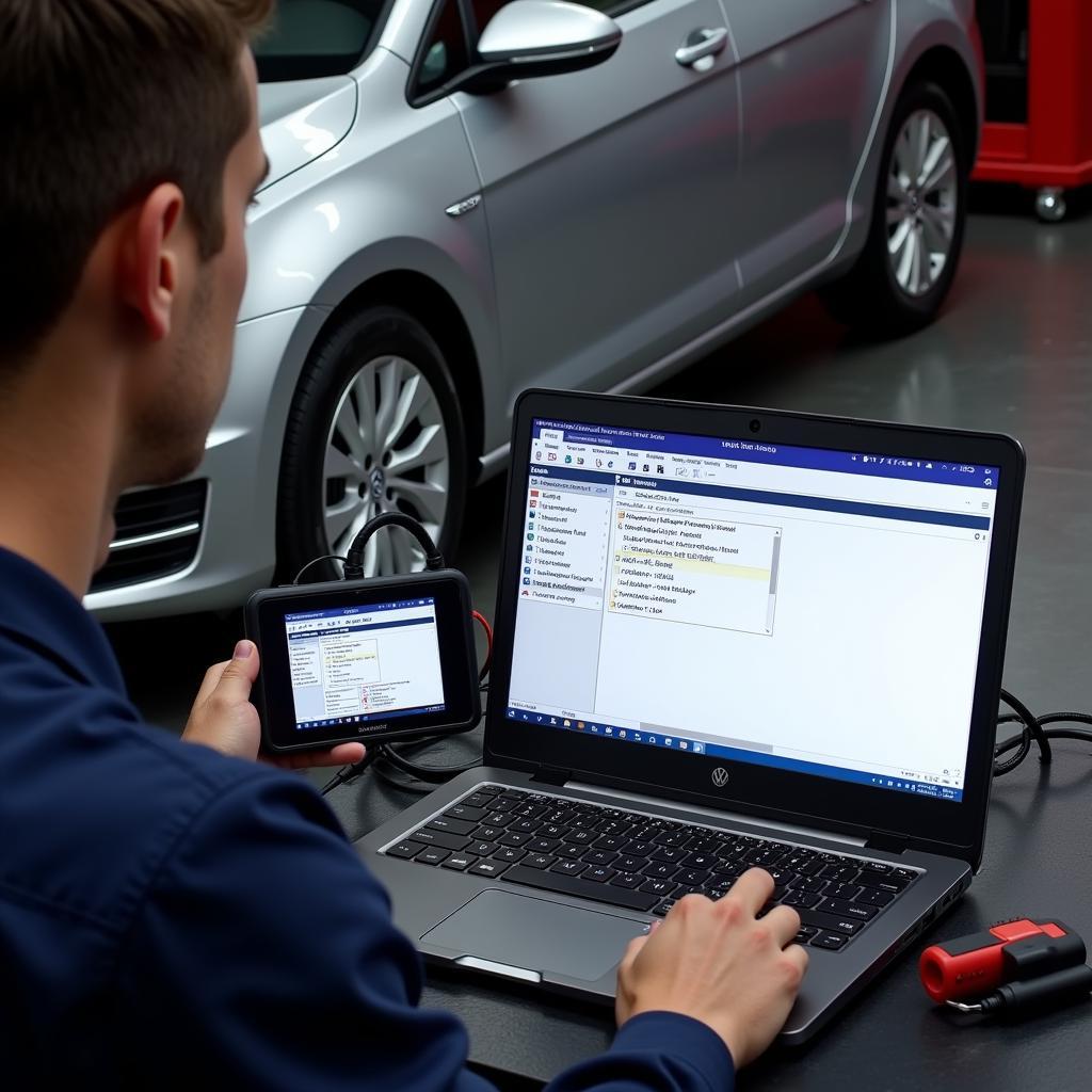 VCDS Scan in Progress on a Volkswagen Golf