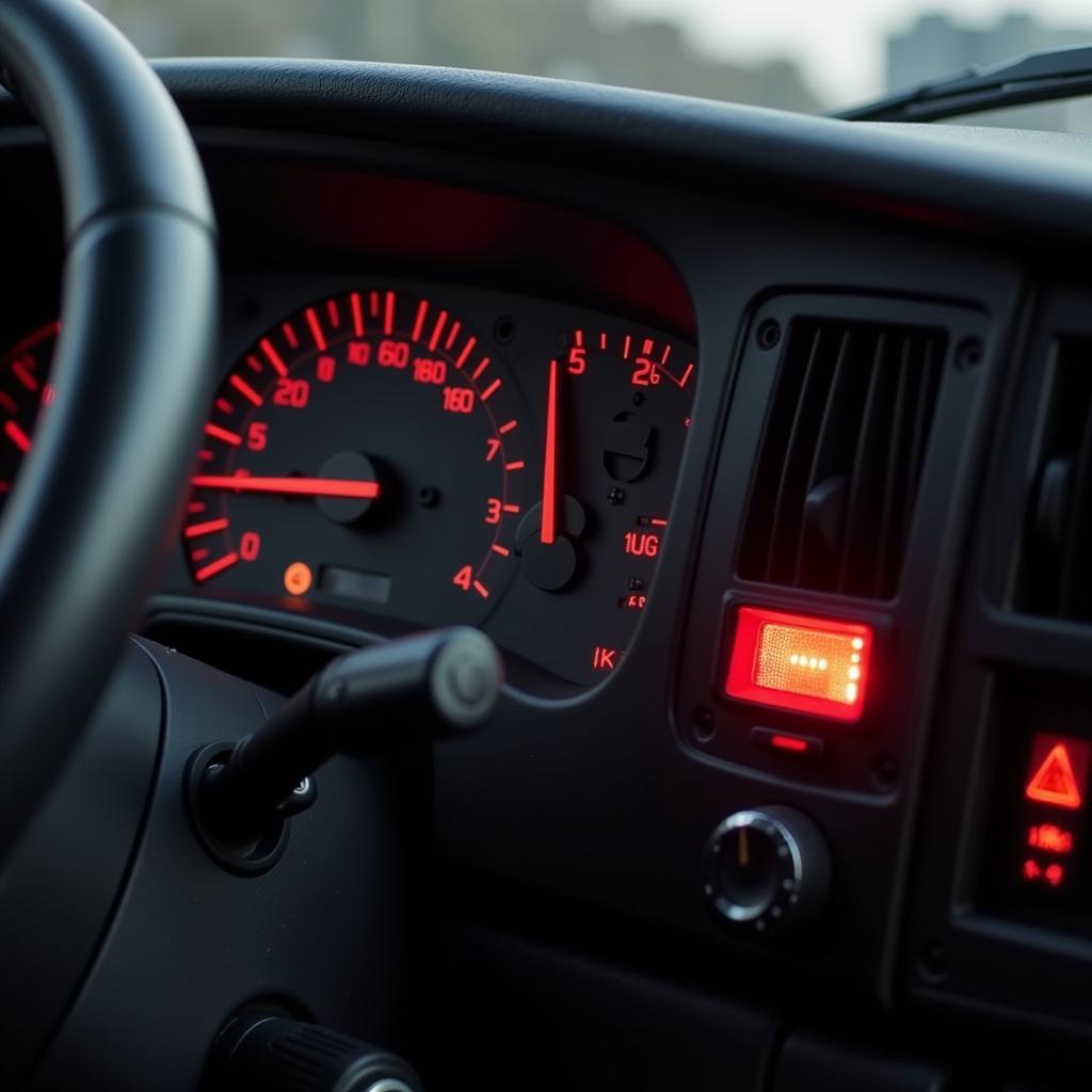 Volvo Dump Truck Dashboard Displaying Red Brake Hydraulic System Warning Light