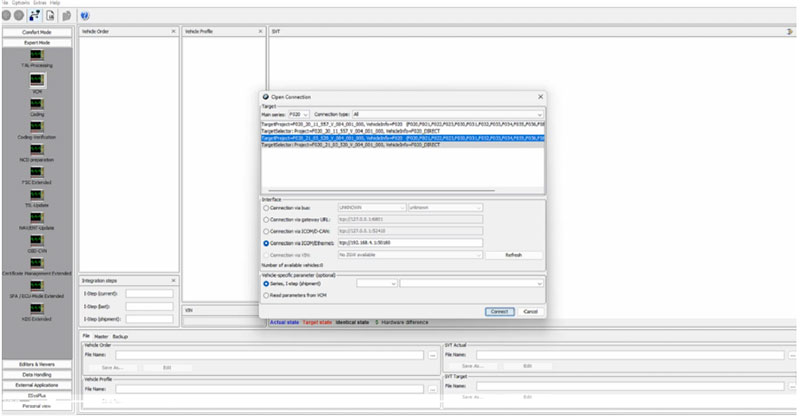 Connect Esys software to the vehicle