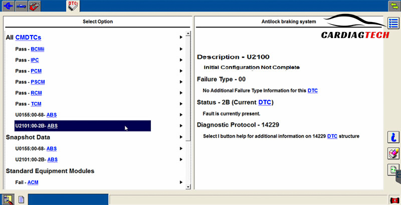 Check the fault code u2100