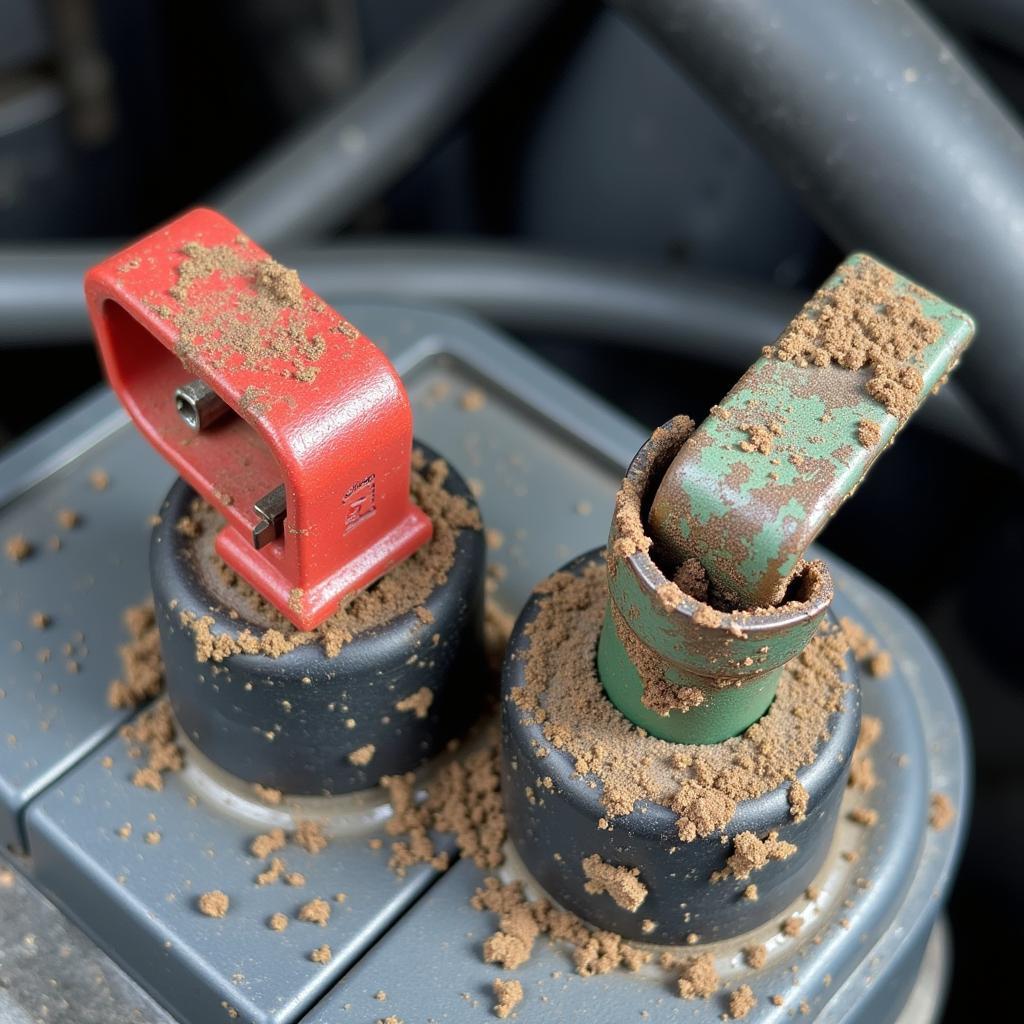 Corroded battery terminals on a Dodge Ram 1500