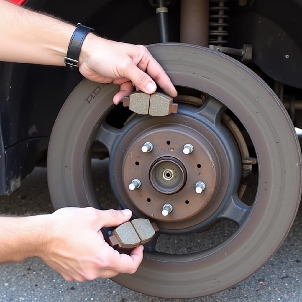 Inspecting Brake Pads on a 2002 Pontiac Grand Am