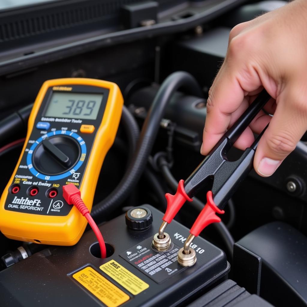 Testing a 2011 GMC Acadia Battery - Image illustrating how to test a car battery using a multimeter.