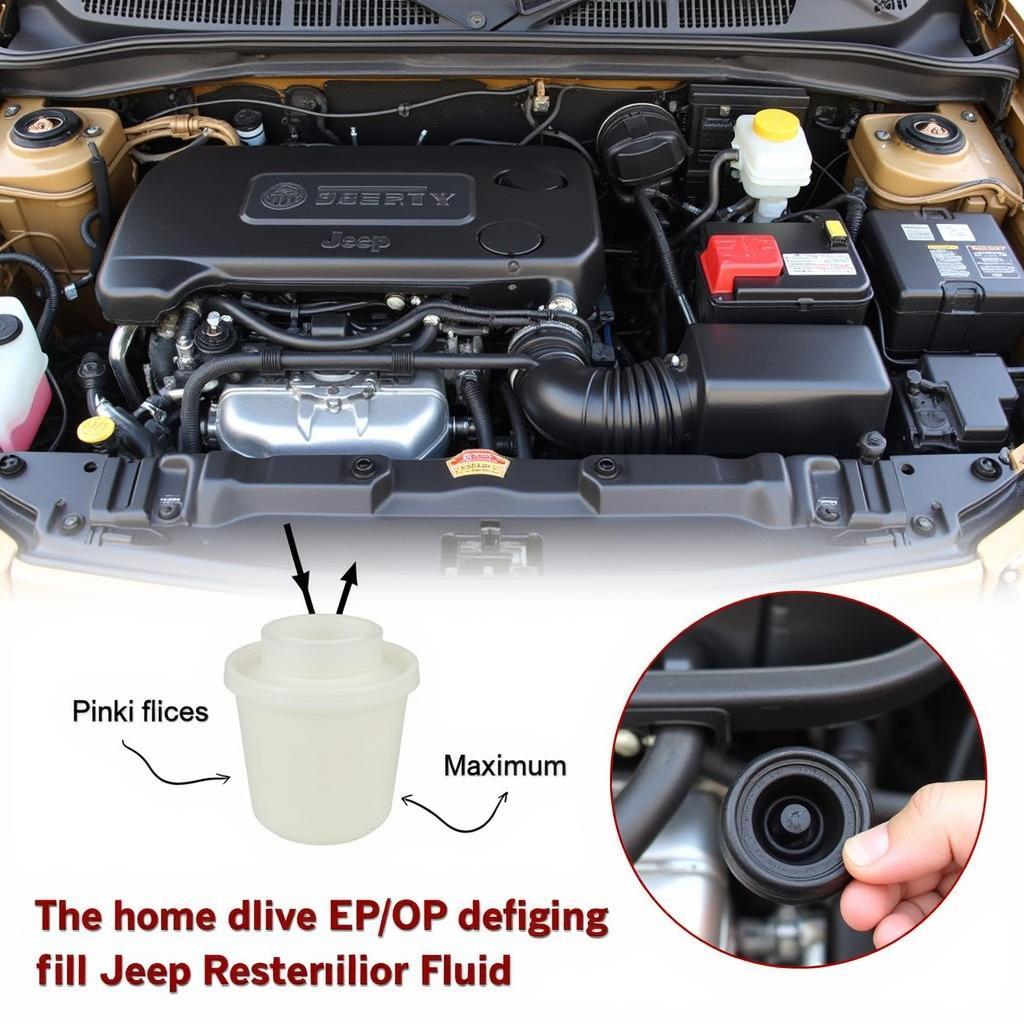 Checking the brake fluid reservoir in a 2011 Jeep Liberty