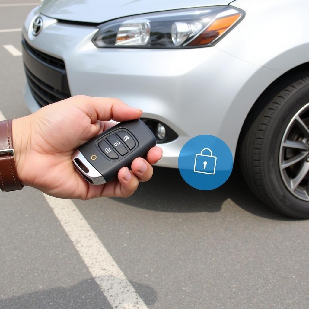 2016 Toyota Corolla key fob range test demonstrating reduced signal strength