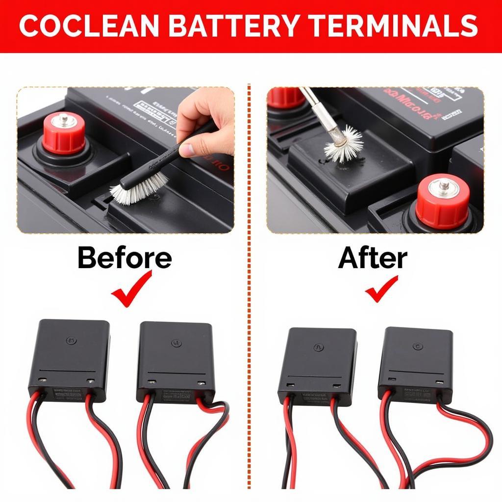 Cleaning the auxiliary battery terminals in a 2018 Chrysler Pacifica.