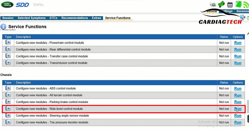 Select Configure New Module - Ride Level Control Module