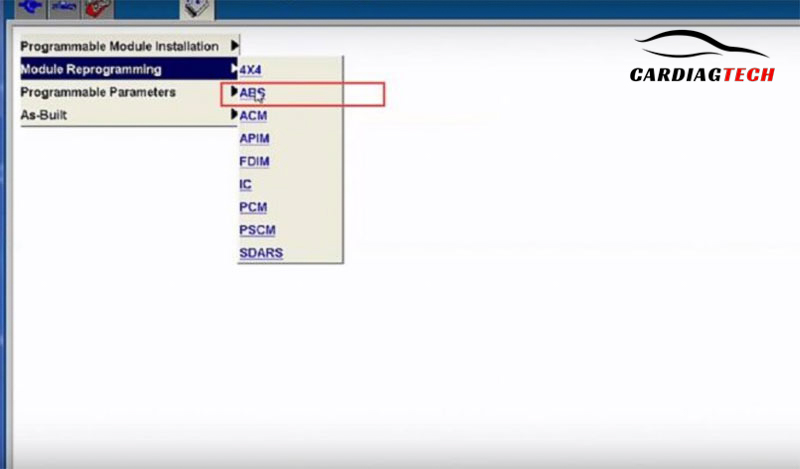 Select the ABS module for programming