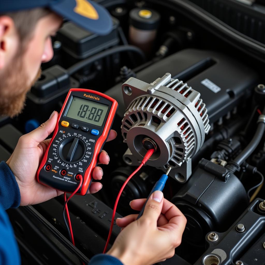 Close-up of an alternator inspection